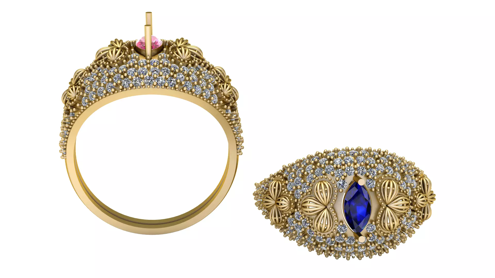 Floral Marquise Gemstone Ring 3D print model