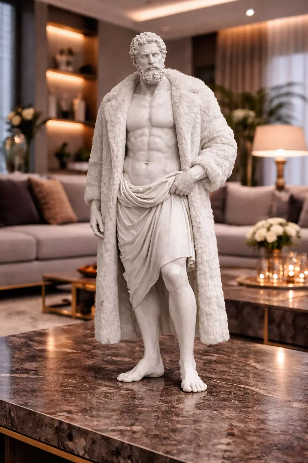 Modern Zeus Fur Coat Statue STL Luxury Greek God Sculpture 3D print model