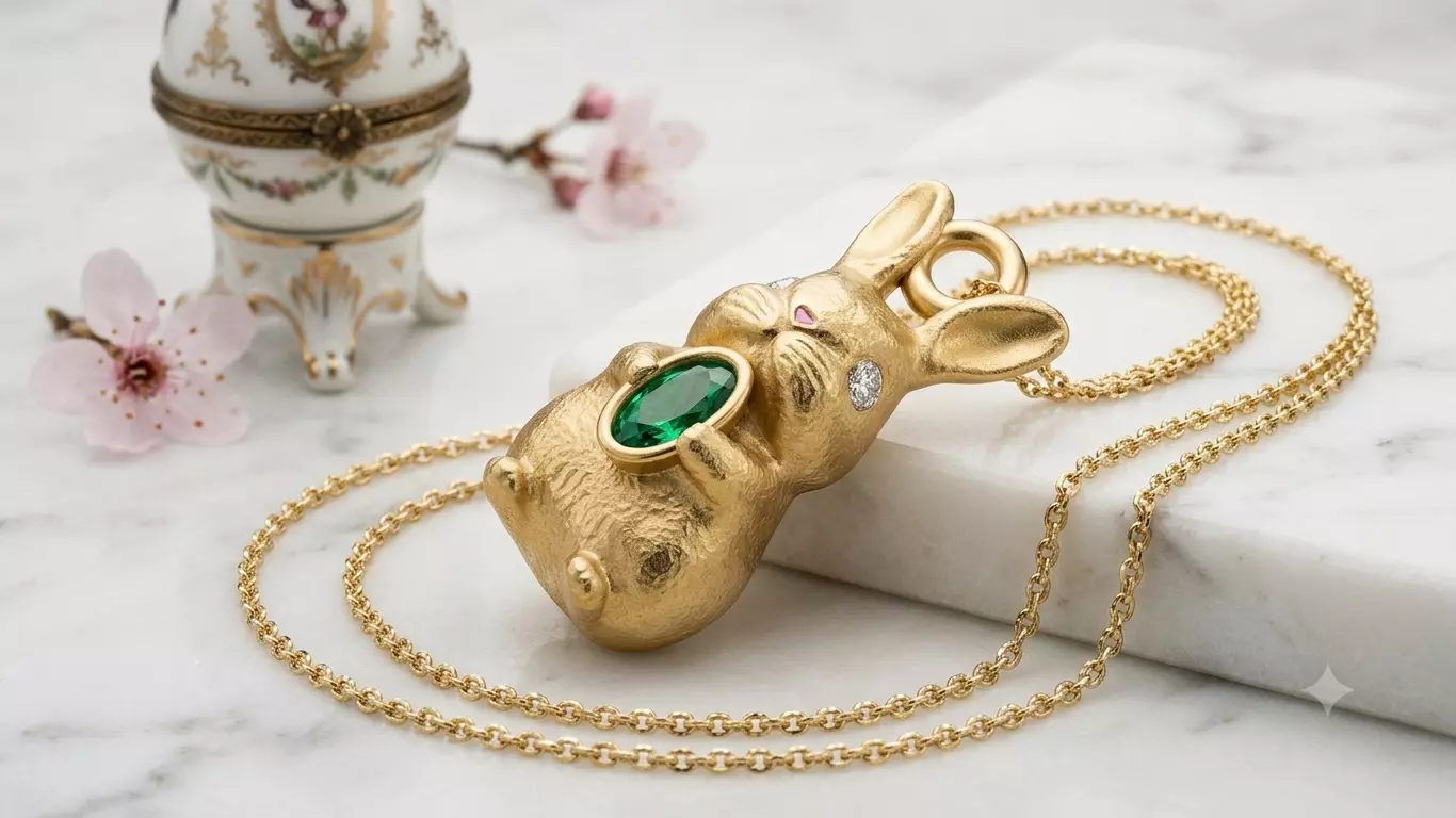 3D Printable Easter Bunny Locket Pendant with Emerald 3D print model