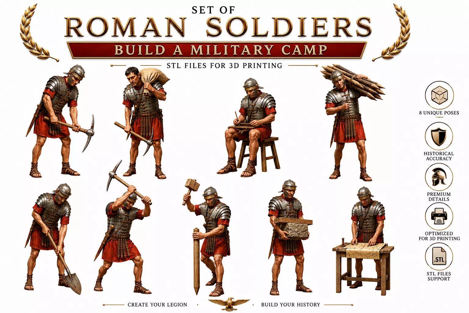Roman Soldiers Building Military Camp STL File 3D print model