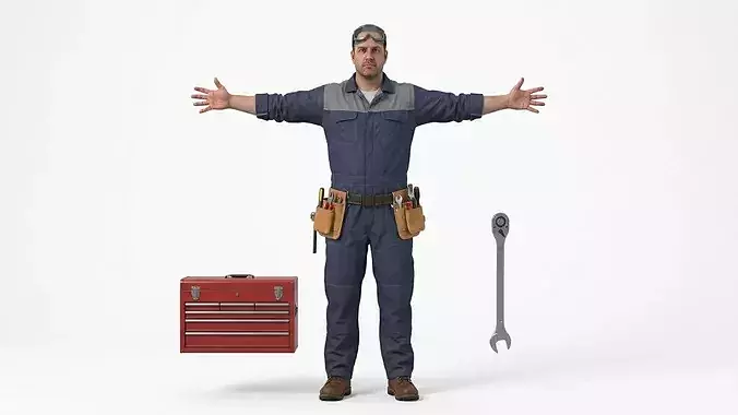 Auto Mechanic Rigged Game Ready 3D Character Low-poly 3D model