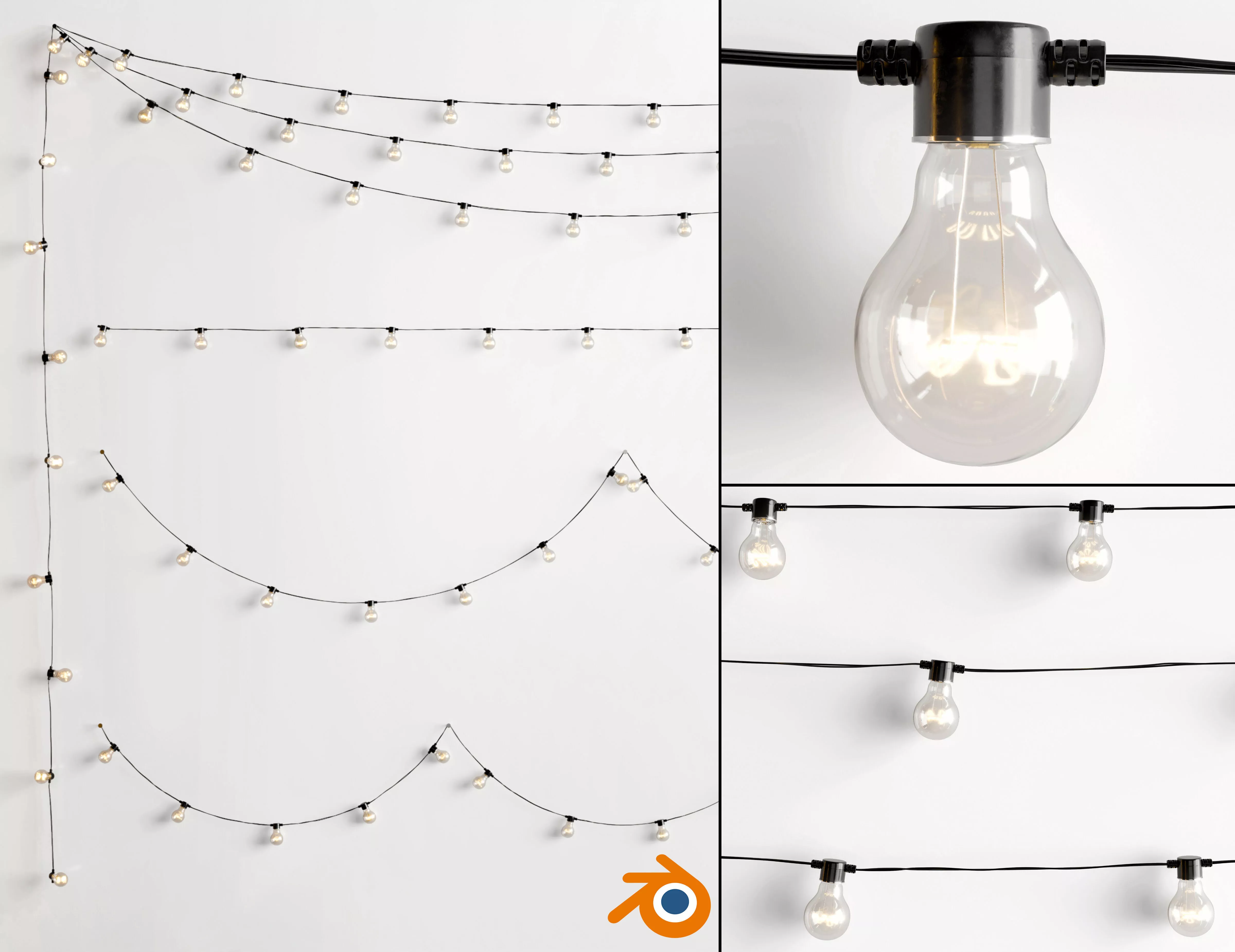 LED Fairy String Lights Garland Collection Blender 3D model