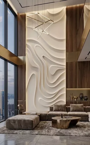 Modern Organic Fluid Wave Wall Panel Relief STL MAX RLF OBJ