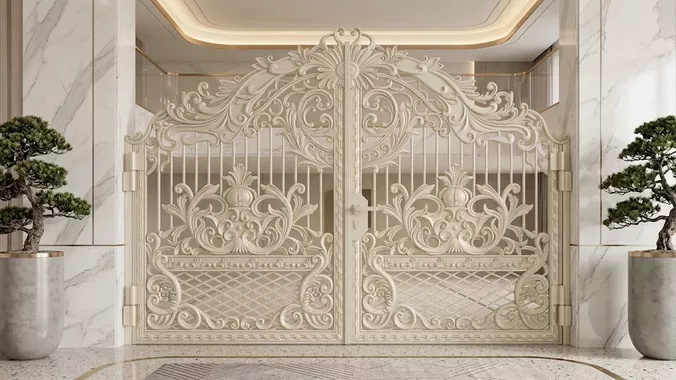 Classic Baroque Arched Gate Luxury Door Panel STL CNC