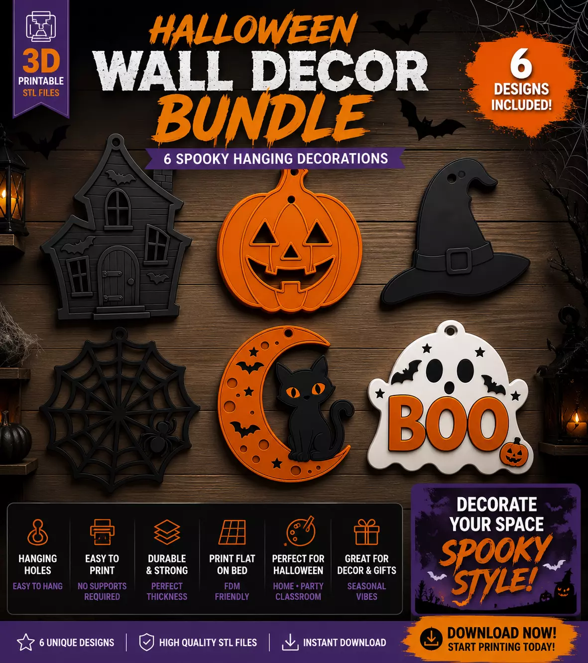 Halloween Wall Decor Bundle STL 3D print model