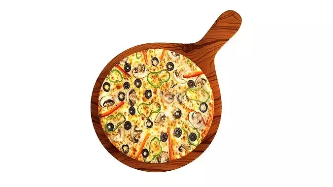 Pizza with peppers black olives and mushrooms 3D model 6