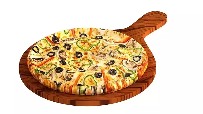 Pizza with peppers black olives and mushrooms 3D model