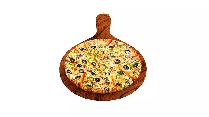Pizza with peppers black olives and mushrooms 3D model 4