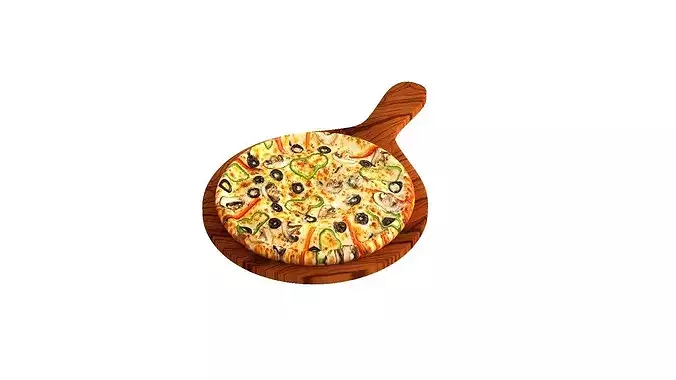 Pizza with peppers black olives and mushrooms 3D model 3