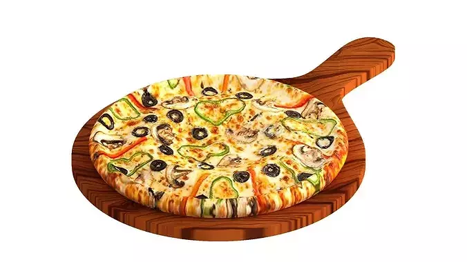 Pizza with peppers black olives and mushrooms 3D model 2
