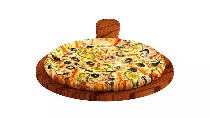 Pizza with peppers black olives and mushrooms 3D model 5