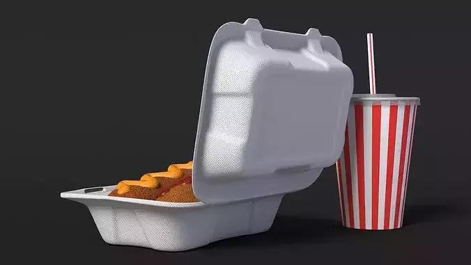 Corn Dogs with Drink 3D model 5