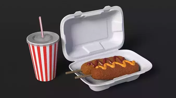 Corn Dogs with Drink 3D model 6