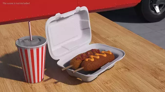 Corn Dogs with Drink 3D model 4