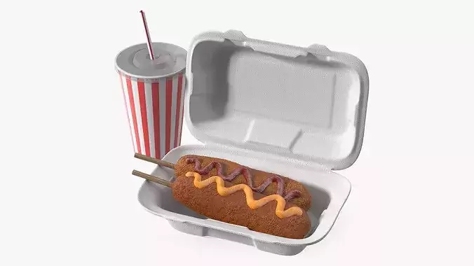 Corn Dogs with Drink 3D model