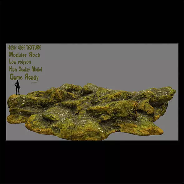 mossy rock 2 Low-poly 3D model_0