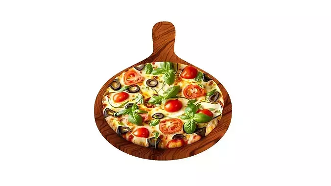 Italian pizza with melted mozzarella cheese green olives  3D model 4