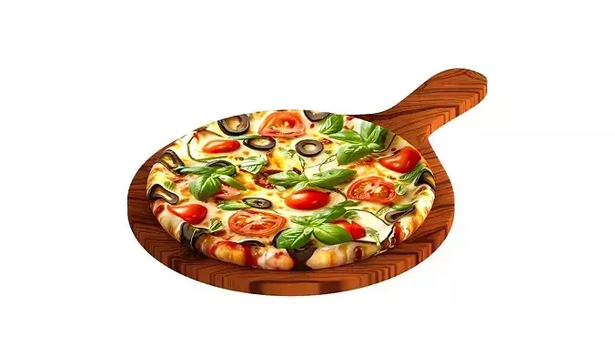 Italian pizza with melted mozzarella cheese green olives  3D model 2