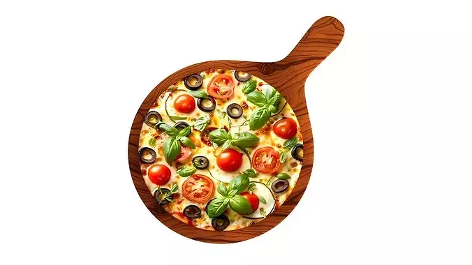 Italian pizza with melted mozzarella cheese green olives  3D model 6