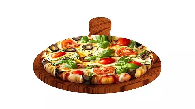 Italian pizza with melted mozzarella cheese green olives  3D model 5