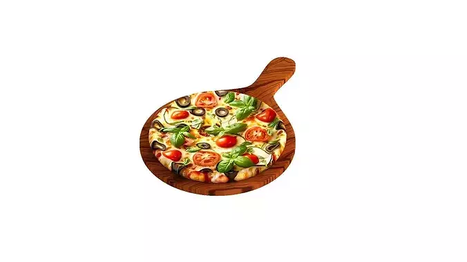 Italian pizza with melted mozzarella cheese green olives  3D model 3
