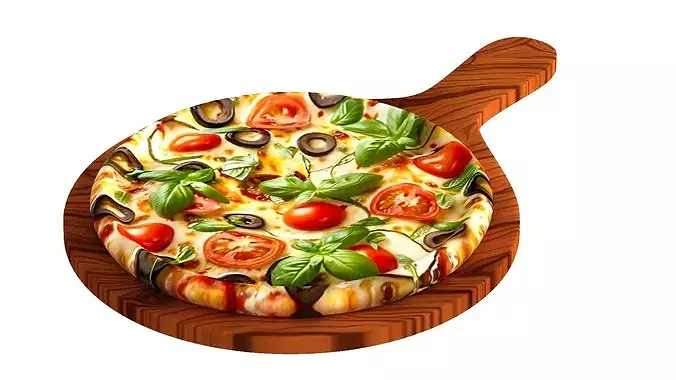 Italian pizza with melted mozzarella cheese green olives 3D model