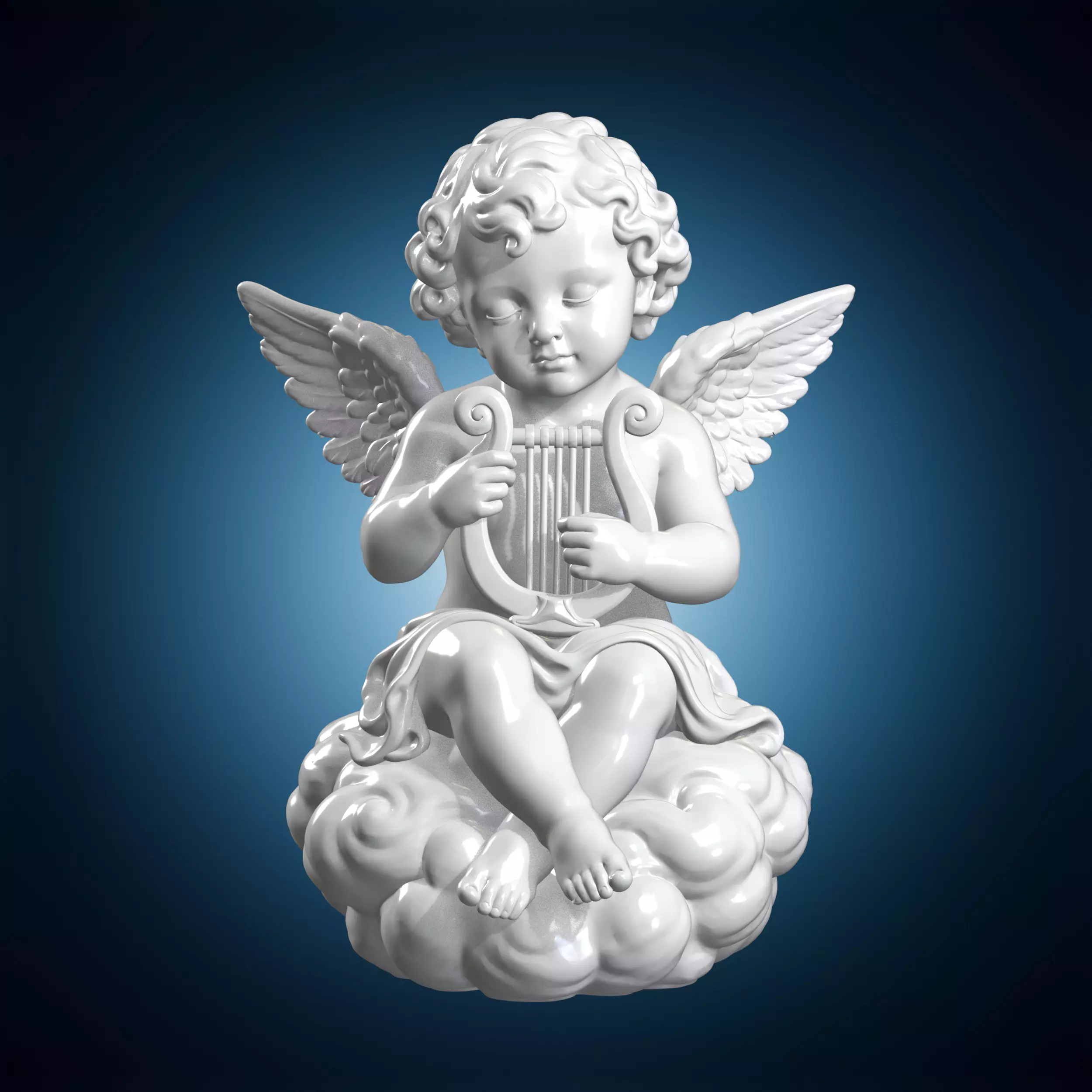 Musician Cherub With Lyre 3D Print Model 3D print model