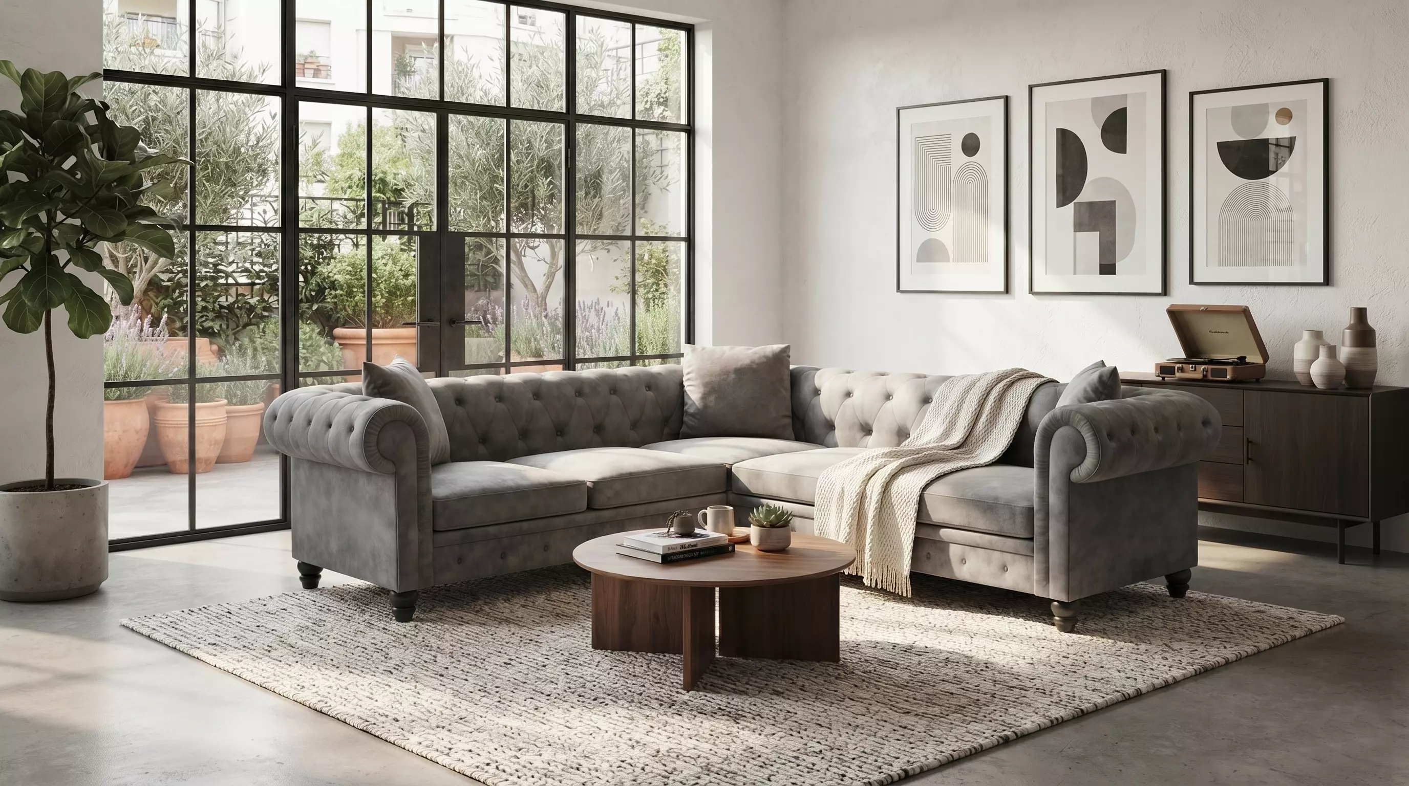 Luxury Chesterfield Corner Sofa Set 3D model