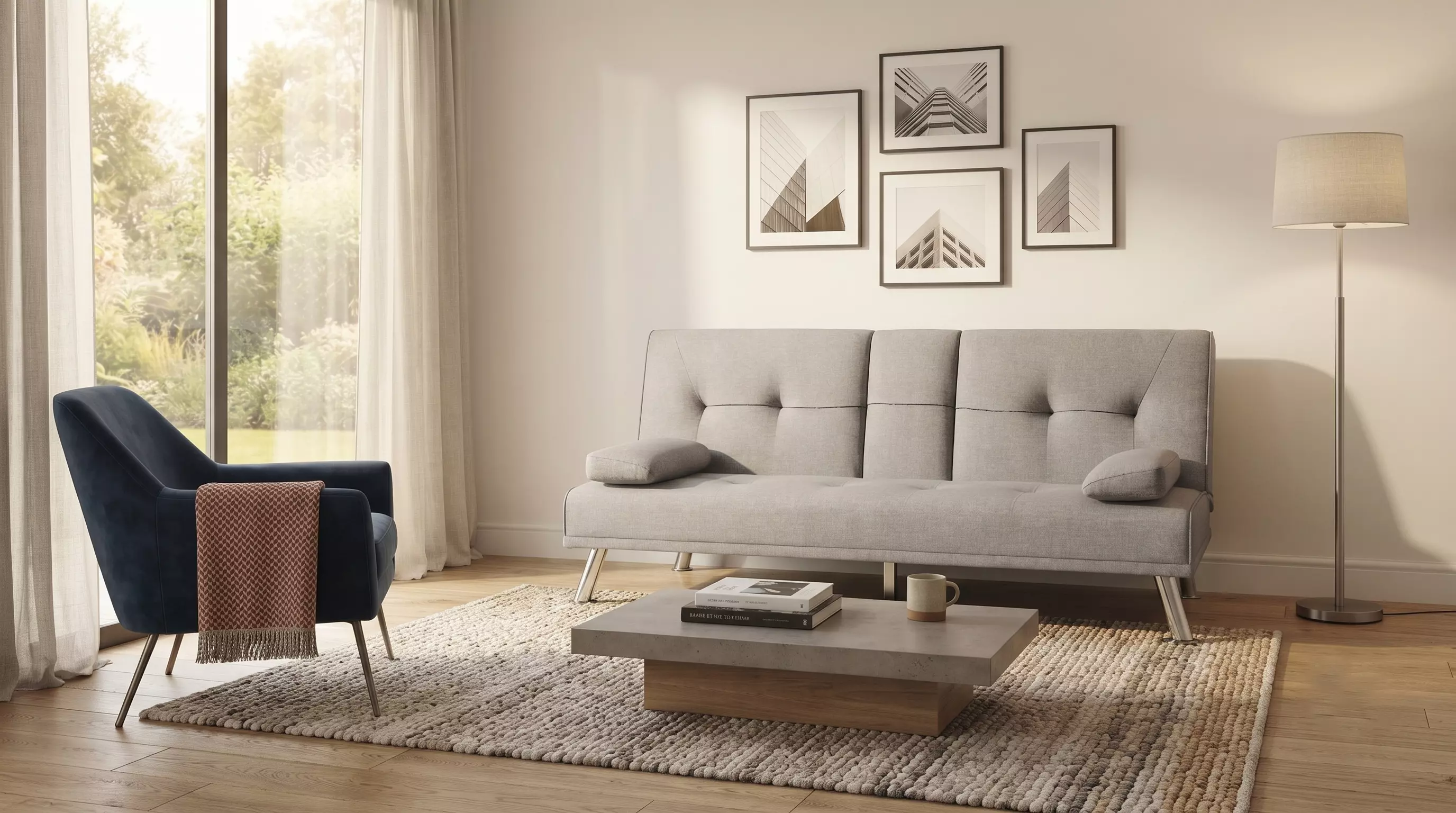 Modern Convertible Fabric Futon Sofa Bed 3D model