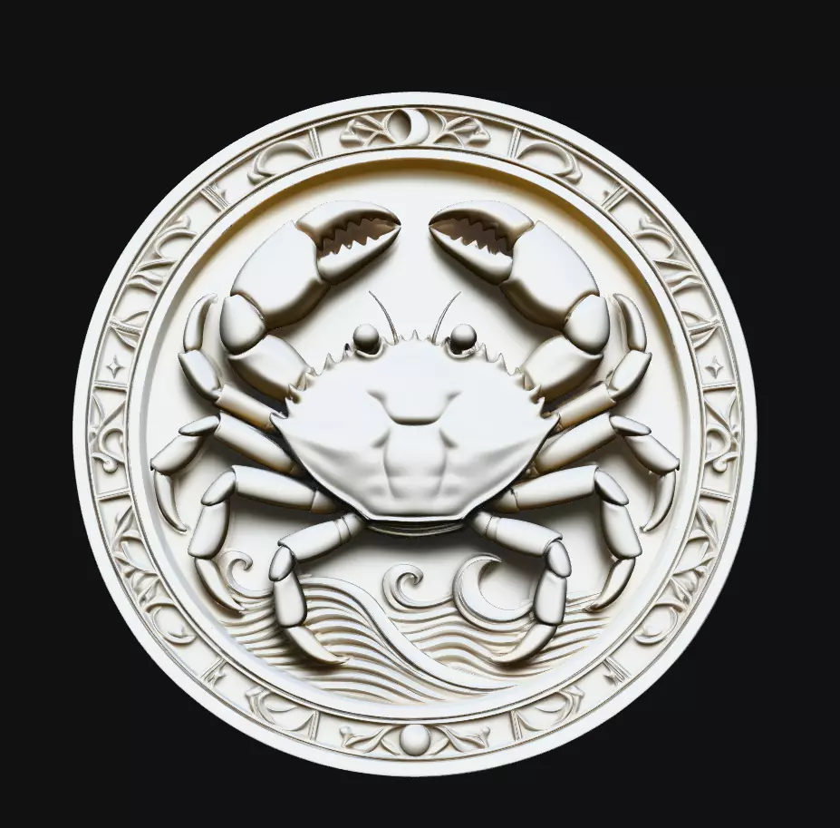 Cancer Crab Moon Wave Round Pendant 3D Print Model 3D print model