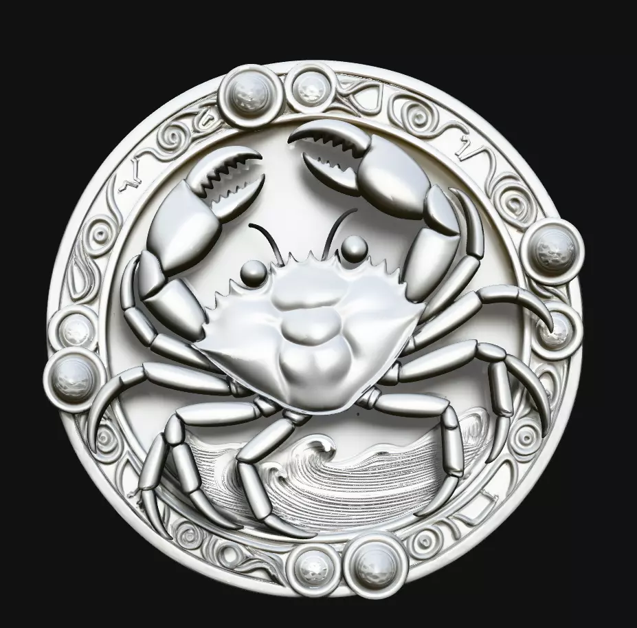 Cancer Crab Pearl Zodiac Round Pendant 3D Print Model 3D print model
