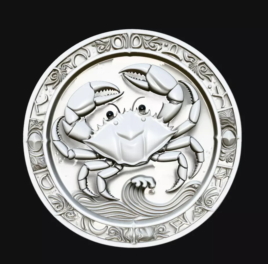 Cancer Crab Zodiac Wave Round Pendant 3D Print Model 3D print model