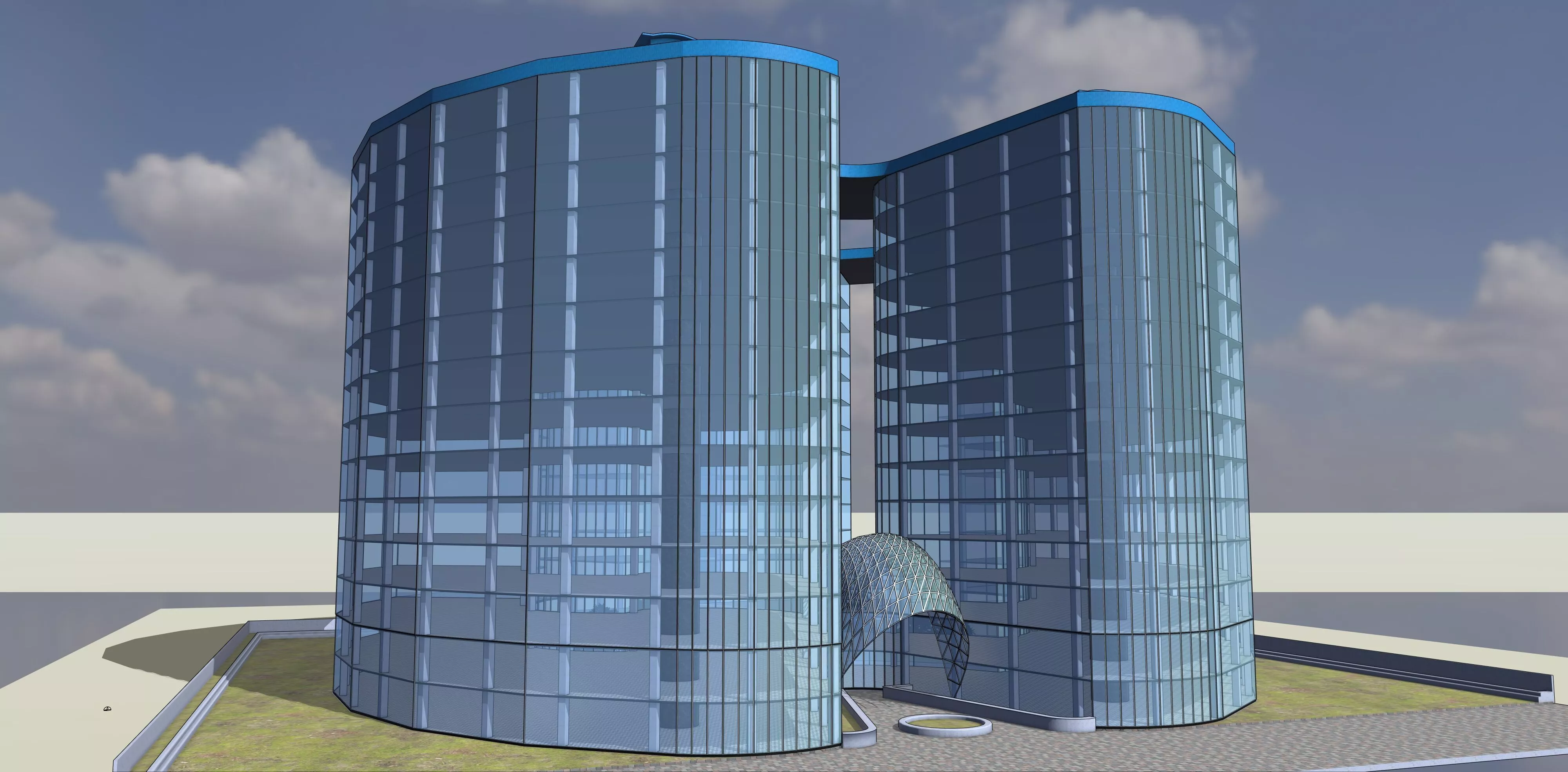 Modern Circular Office Curved Glass Skyscraper 3D Model Low-poly 3D model