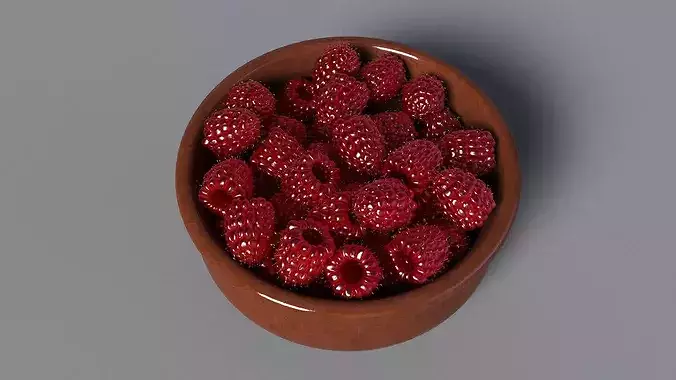 Raspberries in Bowl 3D model 6