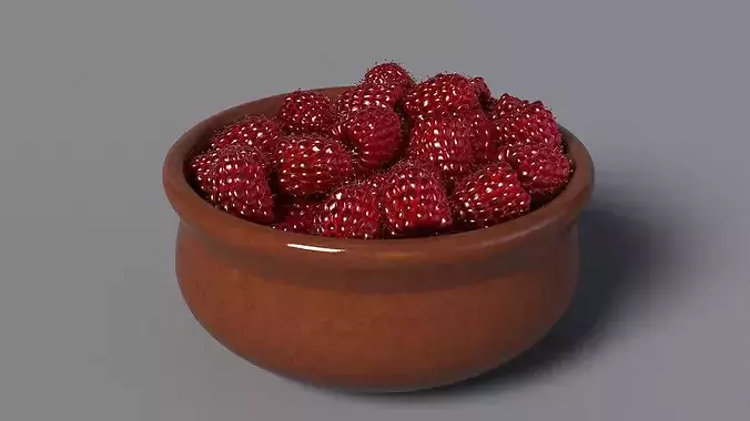 Raspberries in Bowl 3D model 5