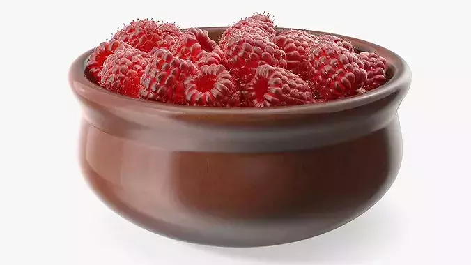 Raspberries in Bowl 3D model 7