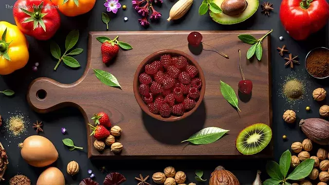 Raspberries in Bowl 3D model 4