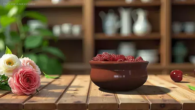Raspberries in Bowl 3D model 3
