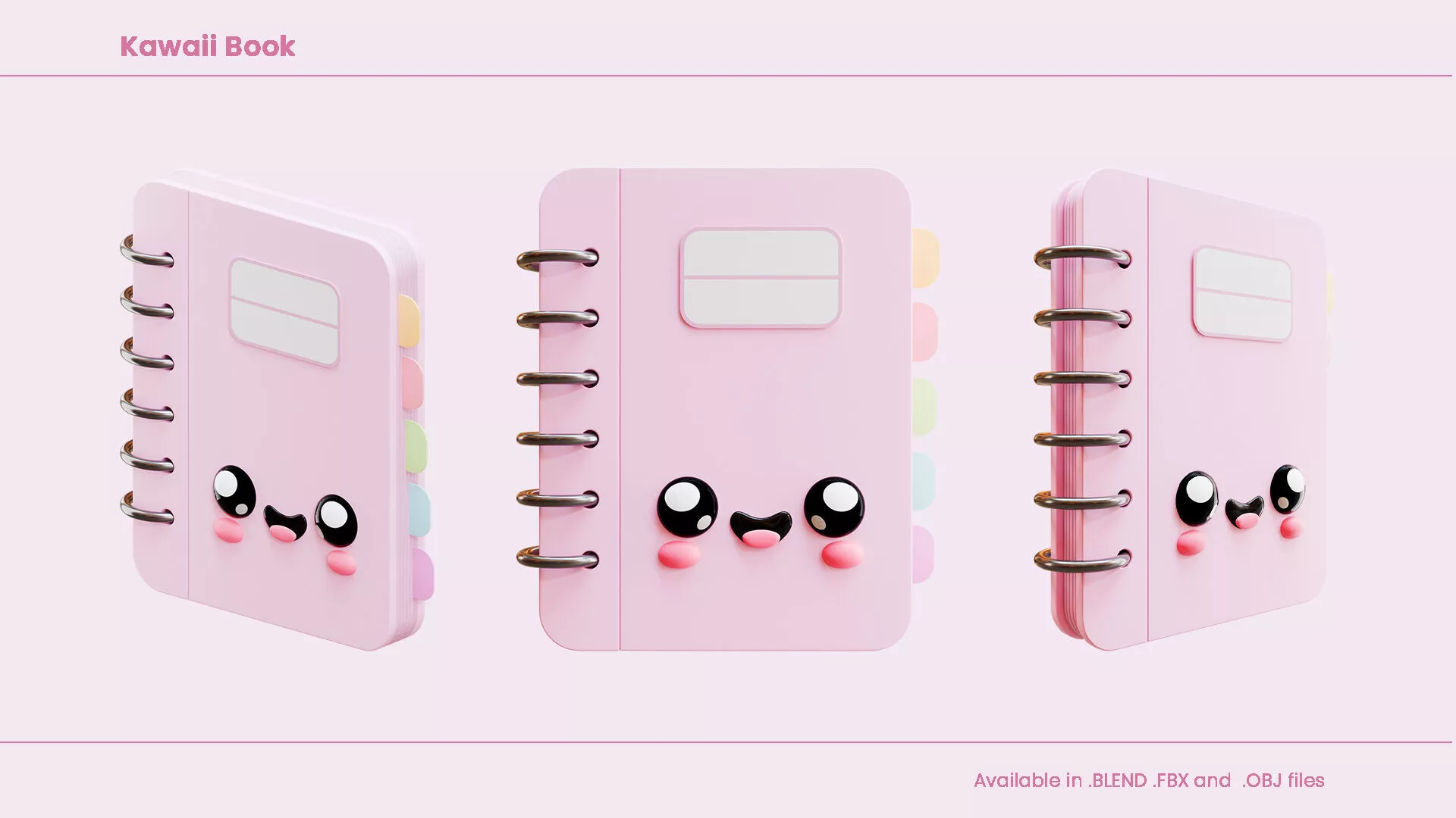 Kawaii Notebook Character with Spiral Binding and Index Tabs 3D model