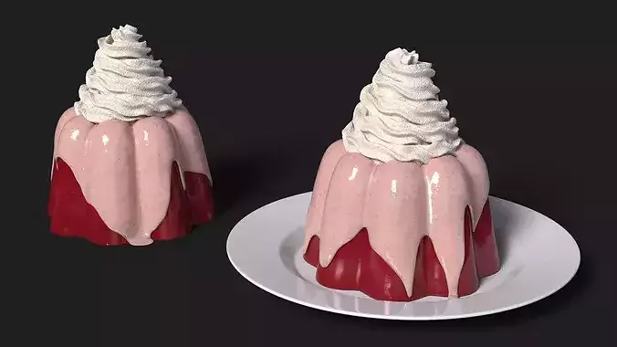 Pudding with Whipped Cream 3D model 5