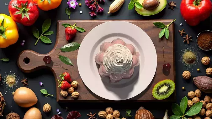 Pudding with Whipped Cream 3D model 4