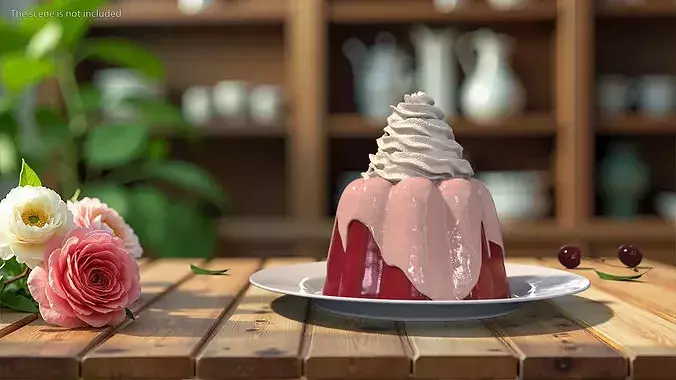Pudding with Whipped Cream 3D model 3