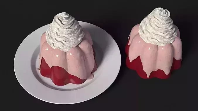 Pudding with Whipped Cream 3D model 6