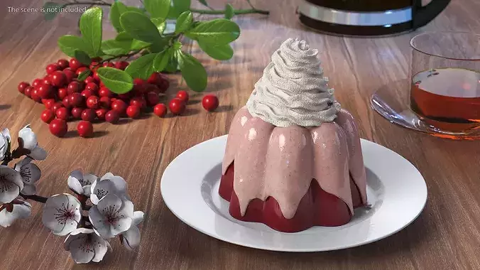 Pudding with Whipped Cream 3D model 2