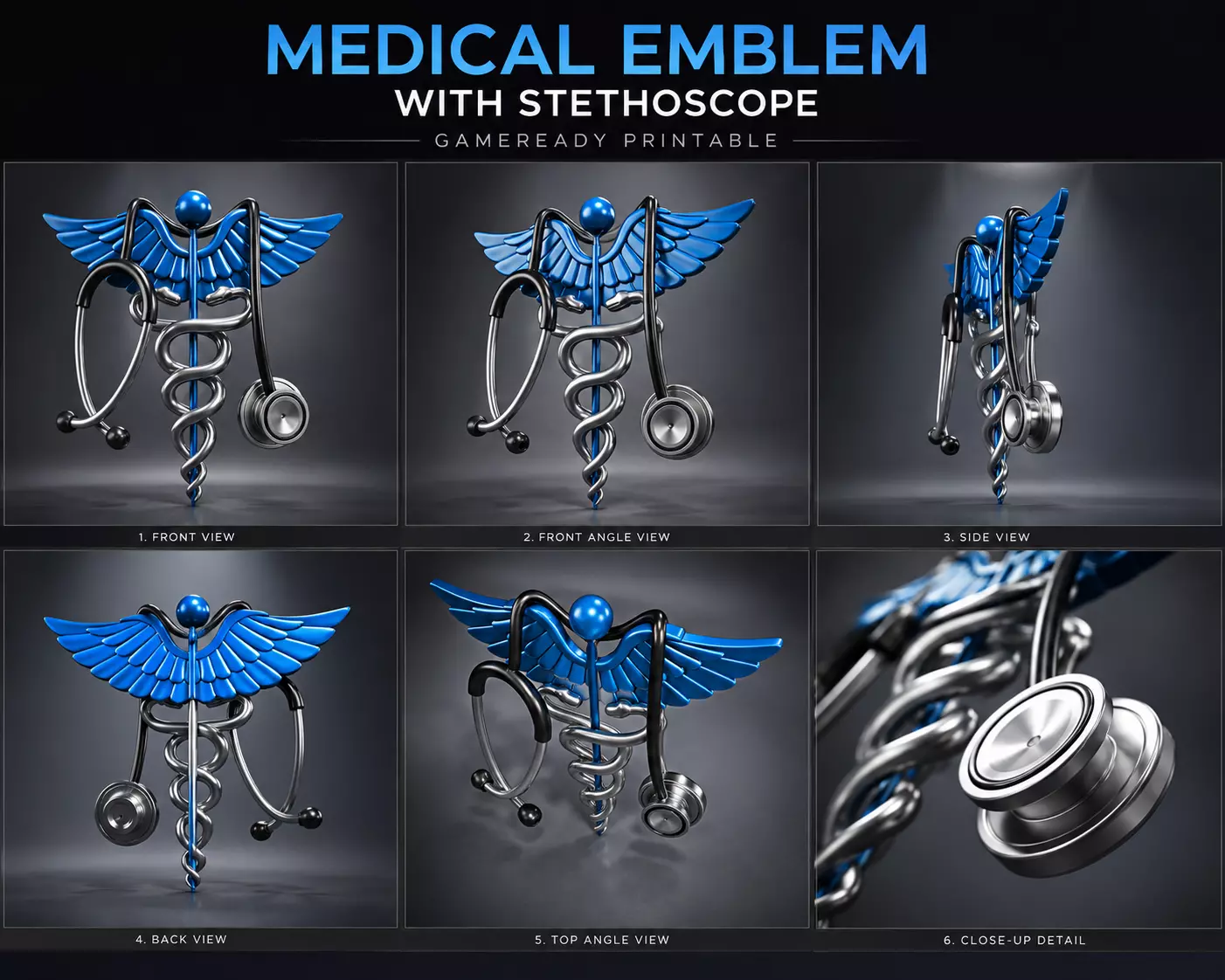 Medical Emblem with Stethoscope Necklace GameReady Printable 3D print model
