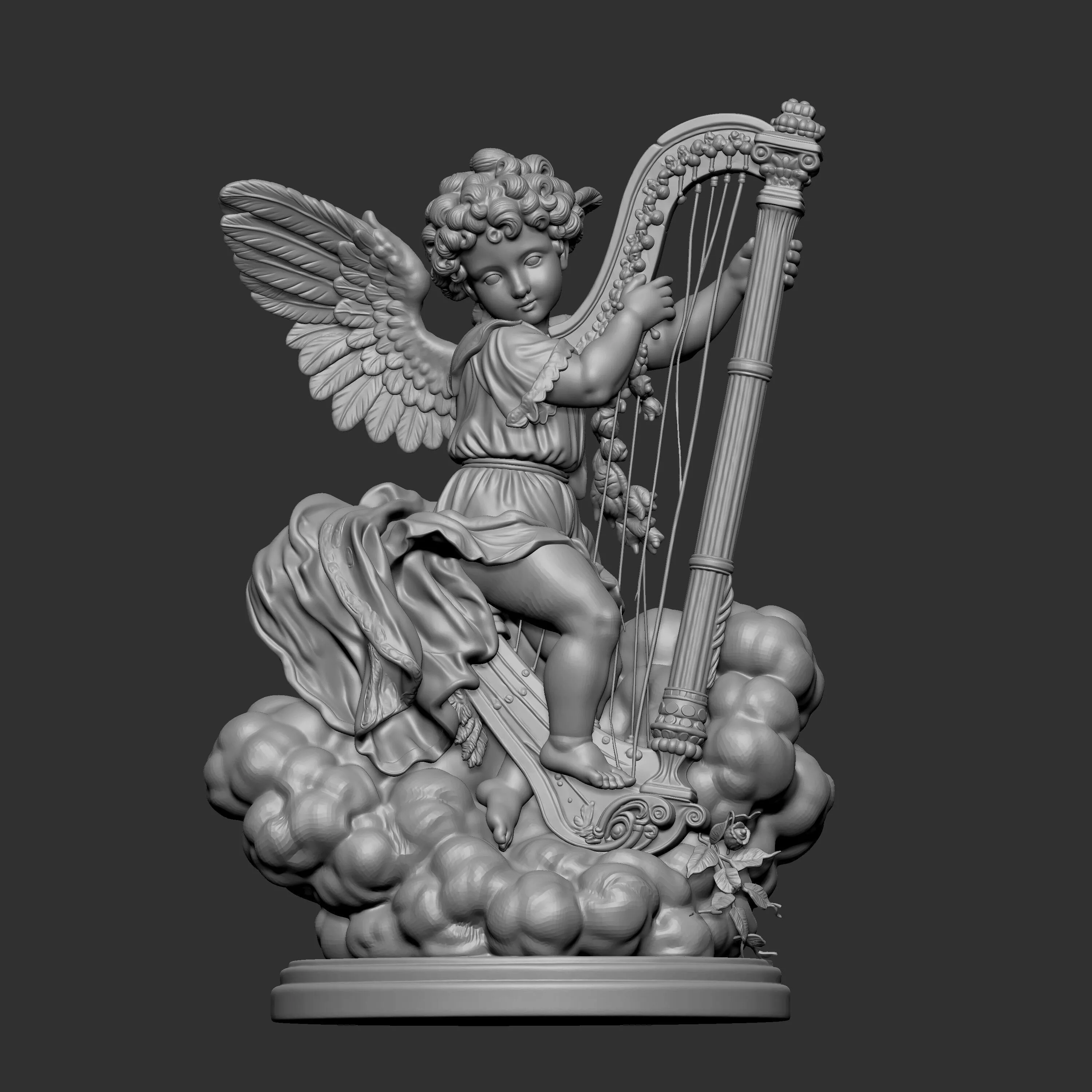 3D digital sculpture of a cherub playing 3D print model
