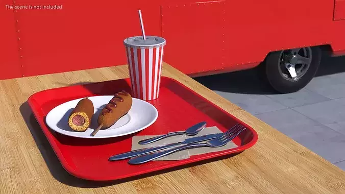 Fast Food Tray with Corn Dogs and Beverage 3D model 3