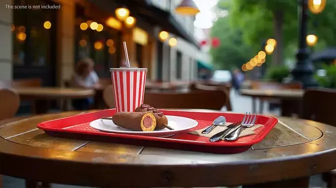 Fast Food Tray with Corn Dogs and Beverage 3D model 2