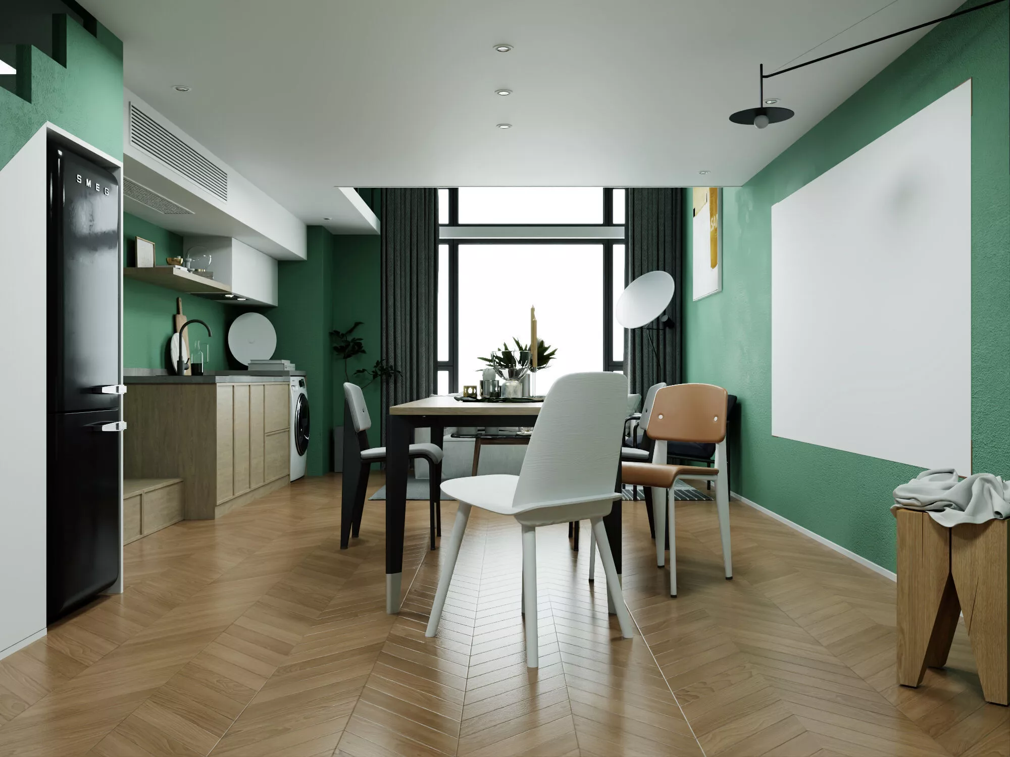 Modern Apartment Interior with Dining Area 3D Model Low-poly 3D model