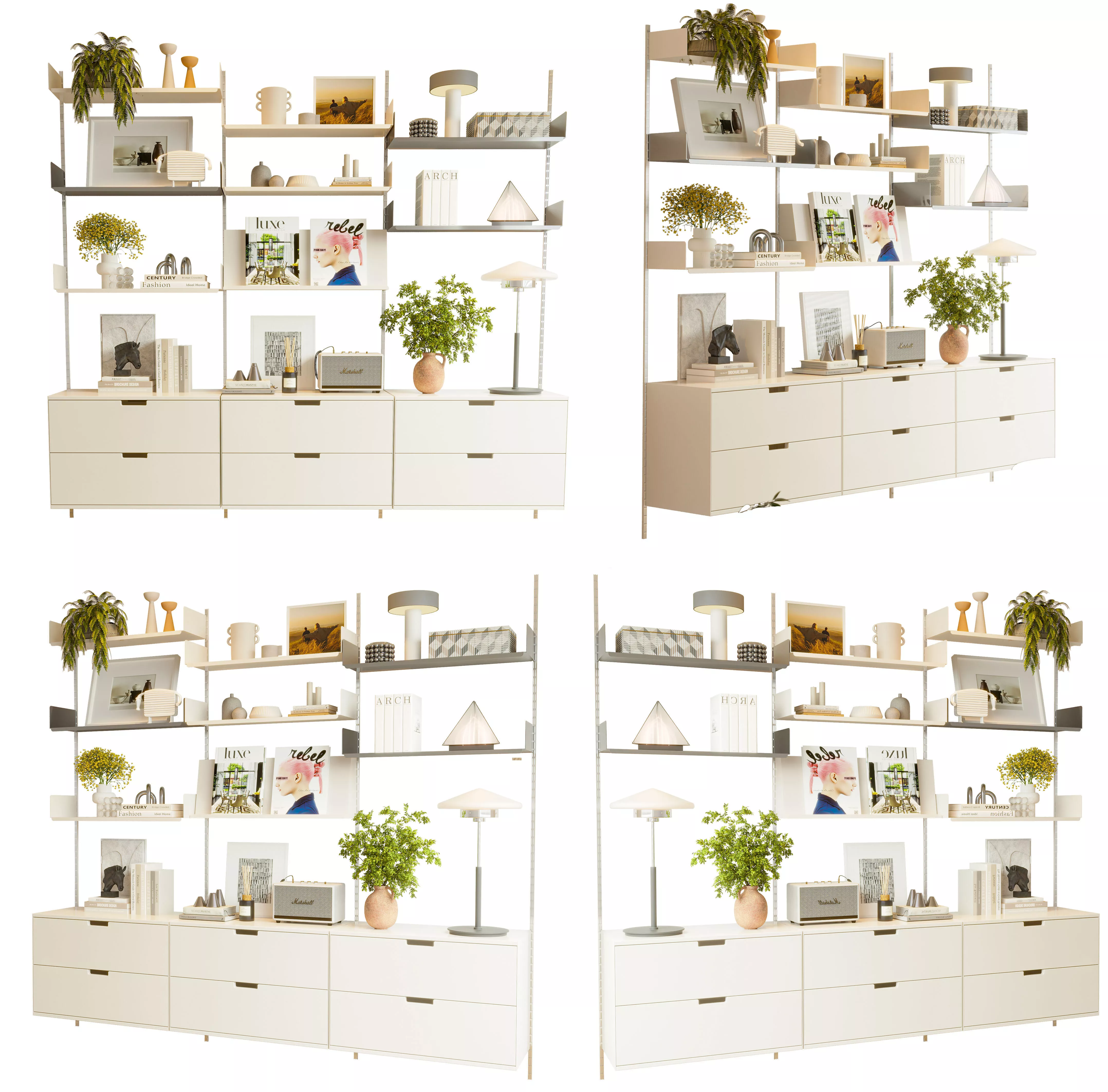 Nordic style wall mounted bookshelf 3D model